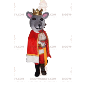 Kostium maskotki BIGGYMONKEY™ Szara mysz ze złotą koroną i