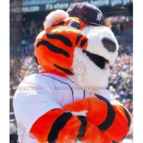 Disfraz de mascota BIGGYMONKEY™ de tigre naranja, blanco y negro en ropa deportiva - Mascotas tigre - BiggyMonkey.com