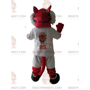 BIGGYMONKEY™ maskotkostume af rød tiger i hvidt sportstøj. løve