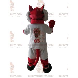 Kostým maskota BIGGYMONKEY™ červeného tygra v bílém sportovním