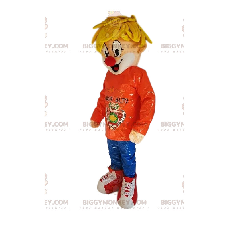 Kostium maskotka blond chłopiec z nosem klauna BIGGYMONKEY™ - Kostium maskotka blond chłopiec z nosem klauna BIGGYMONKEY™ -
