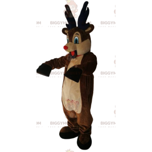 BIGGYMONKEY™ Maskottchenkostüm des lustigen Rentiers mit seiner