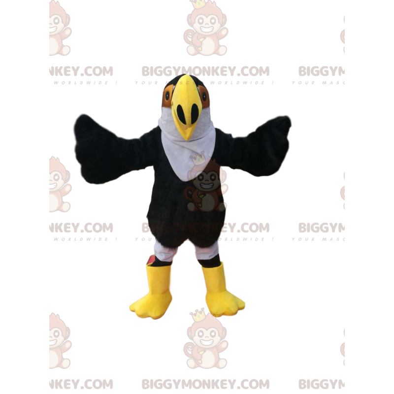 Costume de mascotte BIGGYMONKEY™ d'aigle noir avec un grand bec Costume de mascotte BIGGYMONKEY™ d'aigle noir avec un grand bec