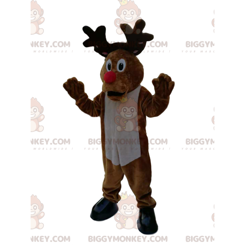 BIGGYMONKEY™ mascot costume of a comical reindeer with a big