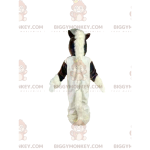 Traje de mascote BIGGYMONKEY™ de cavalo branco e marrom.