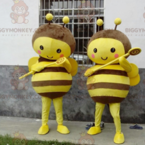2 BIGGYMONKEY™s maskot av gule og brune bier - Bie maskoter - BIGGYMONKEY_01546 - BiggyMonkey.com