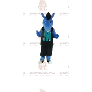 Fato de mascote de cavalo azul BIGGYMONKEY™ com roupa