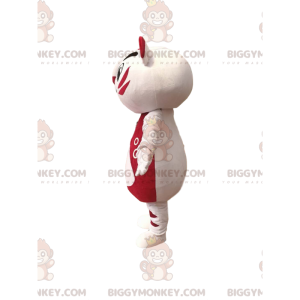Στολή μασκότ BIGGYMONKEY™ πολύ χαρούμενη λευκή και φούξια γάτα.