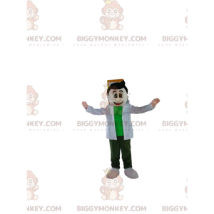 Brown Man BIGGYMONKEY™ Mascot Costume with White Coat and Green