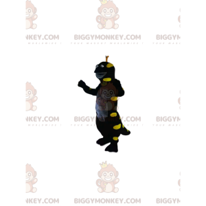 Costume de mascotte BIGGYMONKEY™ de lézard noir et jaune fluo.