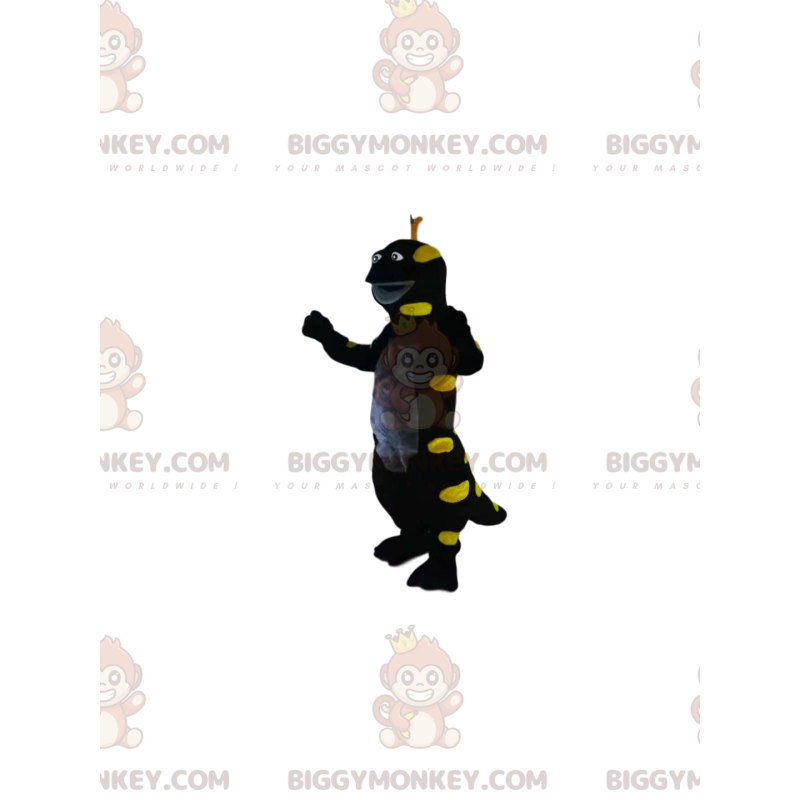 BIGGYMONKEY™ mascot costume of black and neon yellow lizard.
