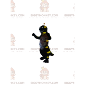 BIGGYMONKEY™ mascot costume of black and neon yellow lizard.