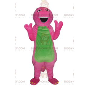  Fuksia ja vihreä sarjakuvadinosauruksen BIGGYMONKEY™ maskottiasu. dinosaurus puku - Dinosaurusten maskotit - BiggyMonkey.com