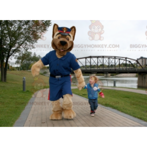 BIGGYMONKEY™ maskotkostume Brun hund i politiuniform - Hunde maskoter - BIGGYMONKEY_01549 - BiggyMonkey.com