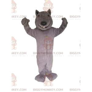 Costume da mascotte sorridente lupo grigio BIGGYMONKEY™.