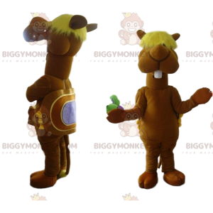 Camel BIGGYMONKEY™ mascot costume with ruffled bangs. camel