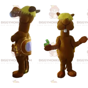 Camel BIGGYMONKEY™ maskotkostume med flæsede pandehår. kamel