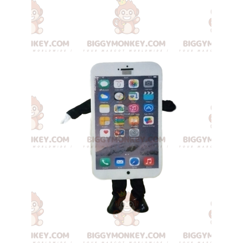  Vit Smart Phone BIGGYMONKEY™ maskotdräkt. - Telefon maskot - BIGGYMONKEY_013174 - BiggyMonkey.com