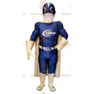Superhero BIGGYMONKEY™ Mascot Costume with Blue and Gold Suit -