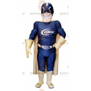 Superhero BIGGYMONKEY™ Mascot Costume with Blue and Gold Suit -