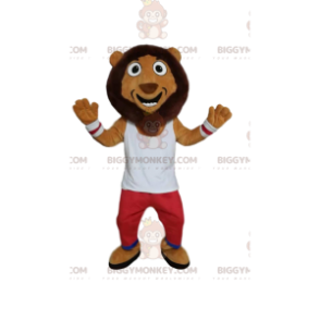 Κωμική στολή μασκότ λιονταριού BIGGYMONKEY™, με κόκκινα και