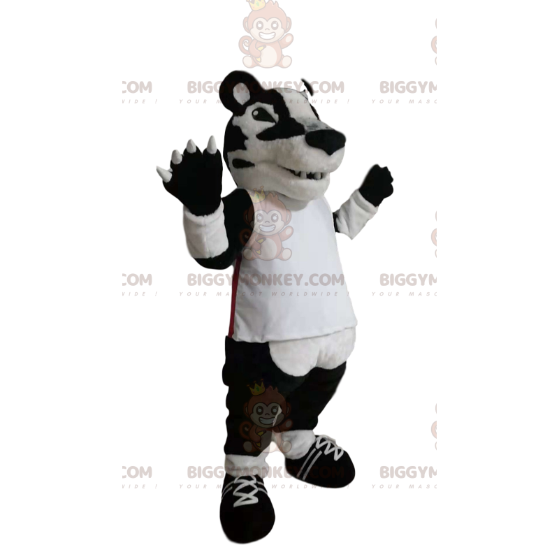 Costume de mascotte BIGGYMONKEY™ de tigre blanc et noir avec un Costume de mascotte BIGGYMONKEY™ de tigre blanc et noir avec un