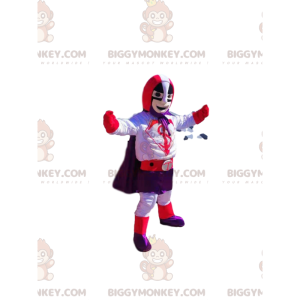 Kostým maskota superhrdiny BIGGYMONKEY™ s fialovým a červeným