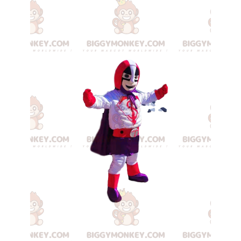 Στολή μασκότ Superhero BIGGYMONKEY™ με μωβ και κόκκινο στολή - Μασκότ υπερήρωα - BIGGYMONKEY_013179 - BiggyMonkey.com