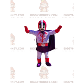 Superhjälte BIGGYMONKEY™ maskotdräkt med lila och röd outfit -