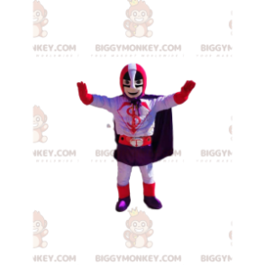Στολή μασκότ Superhero BIGGYMONKEY™ με μωβ και κόκκινο στολή - Μασκότ υπερήρωα - BIGGYMONKEY_013179 - BiggyMonkey.com