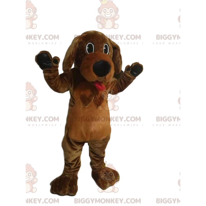 Traje de mascote de cachorro marrom BIGGYMONKEY™ com língua de