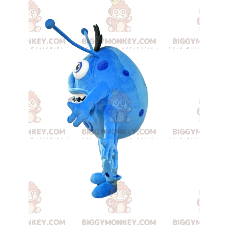 BIGGYMONKEY™-mascottekostuum van klein blauw rond monster met BIGGYMONKEY™-mascottekostuum van klein blauw rond monster met