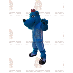 Blue Wolf Dog BIGGYMONKEY™ Mascot Costume in Blue Sportswear.