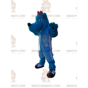 Blue Wolf Dog BIGGYMONKEY™ maskotkostume i blåt sportstøj. ulv