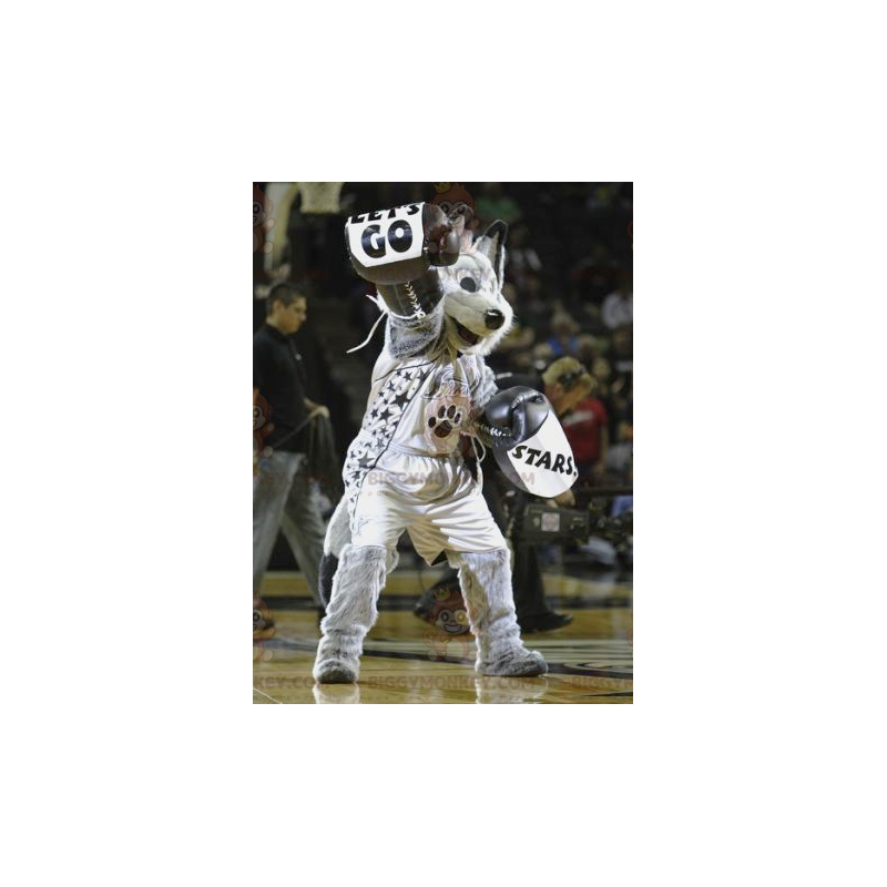 BIGGYMONKEY™ Mascot Costume Black and White Gray Wolf In BIGGYMONKEY™ Mascot Costume Black and White Gray Wolf In