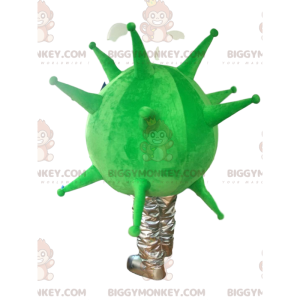 Costume de mascotte BIGGYMONKEY™ de virus vert fluo et gris.