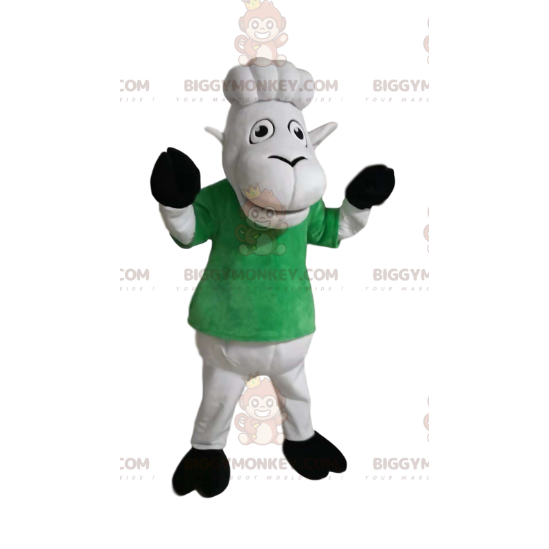 Disfraz de mascota oveja blanca BIGGYMONKEY™ con camiseta Disfraz de mascota oveja blanca BIGGYMONKEY™ con camiseta