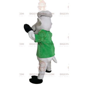 Wit schaap BIGGYMONKEY™ mascottekostuum met groen t-shirt.