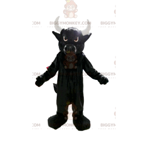 BIGGYMONKEY™ mascot costume of mean black bull with big white