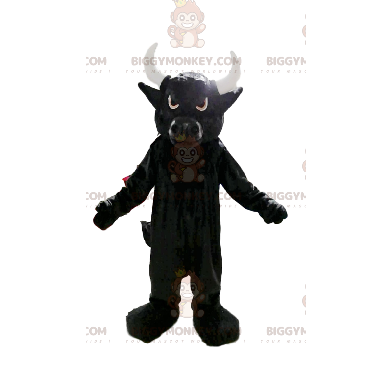 Costume de mascotte BIGGYMONKEY™ de taureau noir méchant avec Costume de mascotte BIGGYMONKEY™ de taureau noir méchant avec