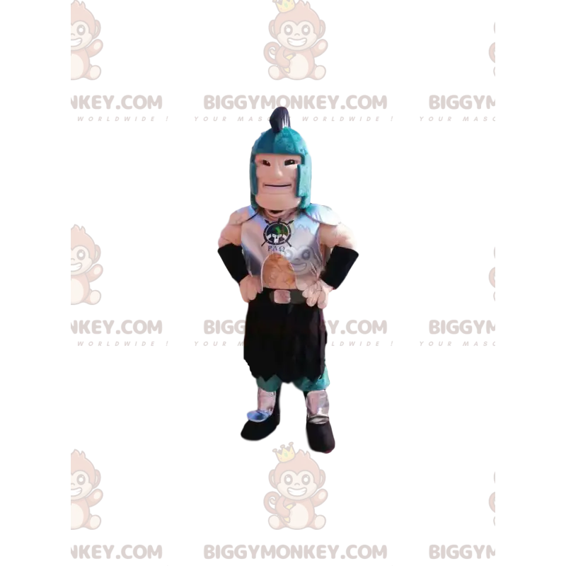 BIGGYMONKEY™ Ρωμαϊκή στολή μασκότ πολεμιστή με μπλε κράνος και BIGGYMONKEY™ Ρωμαϊκή στολή μασκότ πολεμιστή με μπλε κράνος και