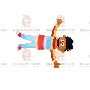 Boy's BIGGYMONKEY™ mascot costume with quirky hair and red