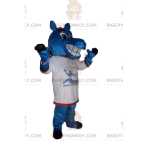 Happy Blue Horse BIGGYMONKEY™ Mascot Costume With Supporter Shirt - Horse Mascots - BIGGYMONKEY_013207 - BiggyMonkey.com