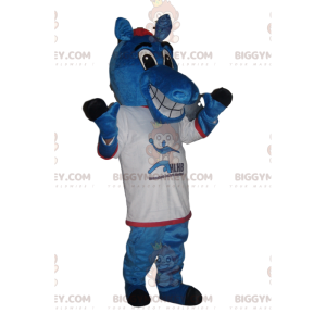 Happy Blue Horse BIGGYMONKEY™ Mascot Costume With Supporter