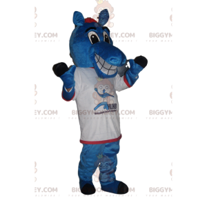 Στολή μασκότ Happy Blue Horse BIGGYMONKEY™ με πουκάμισο