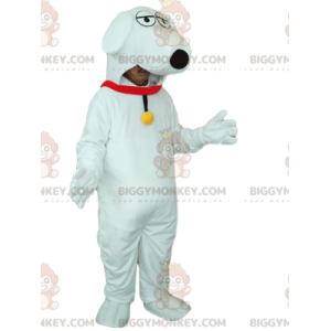 BIGGYMONKEY™ Mascot Costume White Dog with Red Collar and Bell
