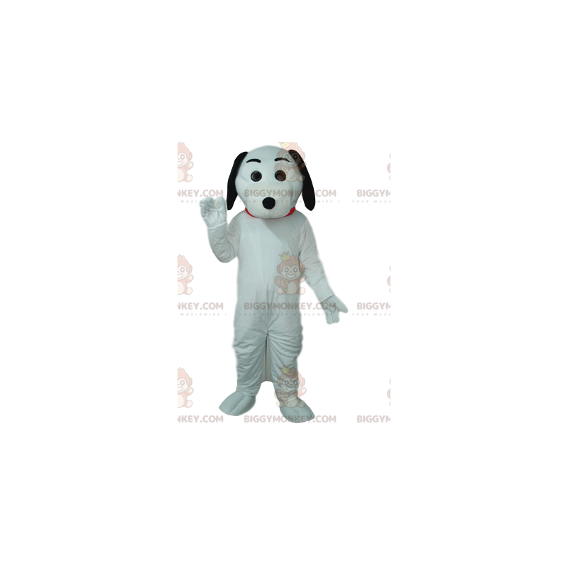 Kostium maskotki BIGGYMONKEY™ z białego psa z czarnymi uszami. Kostium maskotki BIGGYMONKEY™ z białego psa z czarnymi uszami.