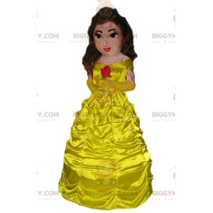 Princesee BIGGYMONKEY™ maskotkostume med en smuk gul kjole. -