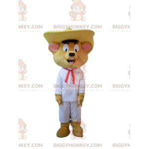 BIGGYMONKEY™ mascot costume of happy mouse, with a sombrero.
