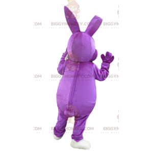 Costume de mascotte BIGGYMONKEY™ de lapin violet très heureux.